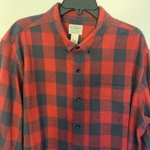 L.L.Bean Shirt Mens XL Red Black Flannel Traditional Fit Buffalo Check Plaid